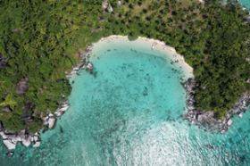 Double façade de plage, plantation de noix de coco existante, promontoire incroyable avec cascade saisonnière